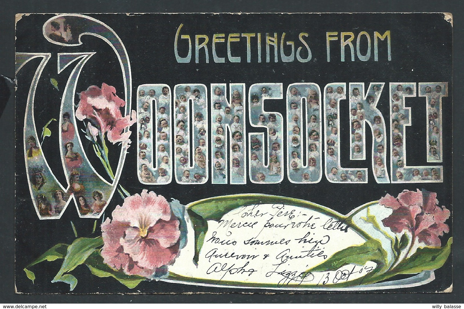 +++ CPA - Amérique - USA - Etats Unis - Rhode Island - Greetings From WOONSOCKET - Fantasy Card    // - Woonsocket