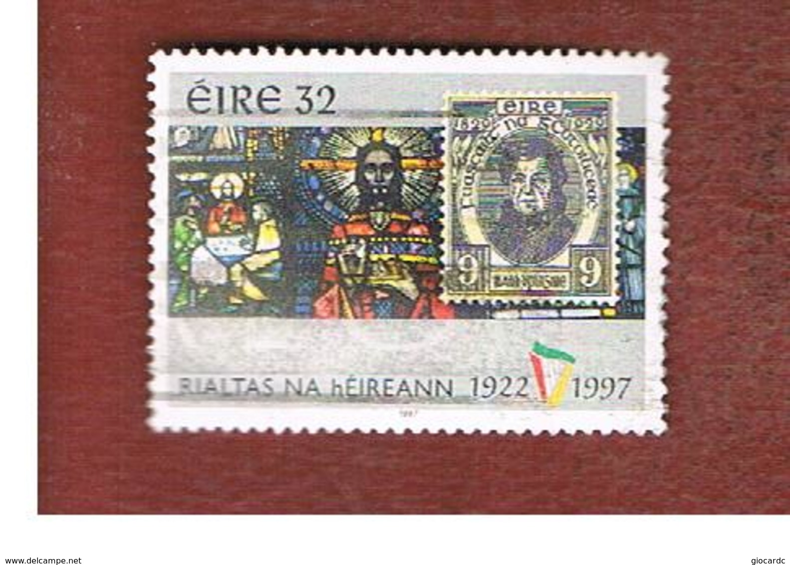 IRLANDA (IRELAND) - SG 1110  - 1997  75^ ANNIVERSARY OF IRIST FREE STATE: STAINED GLASS & STAMP  - USED - Usati