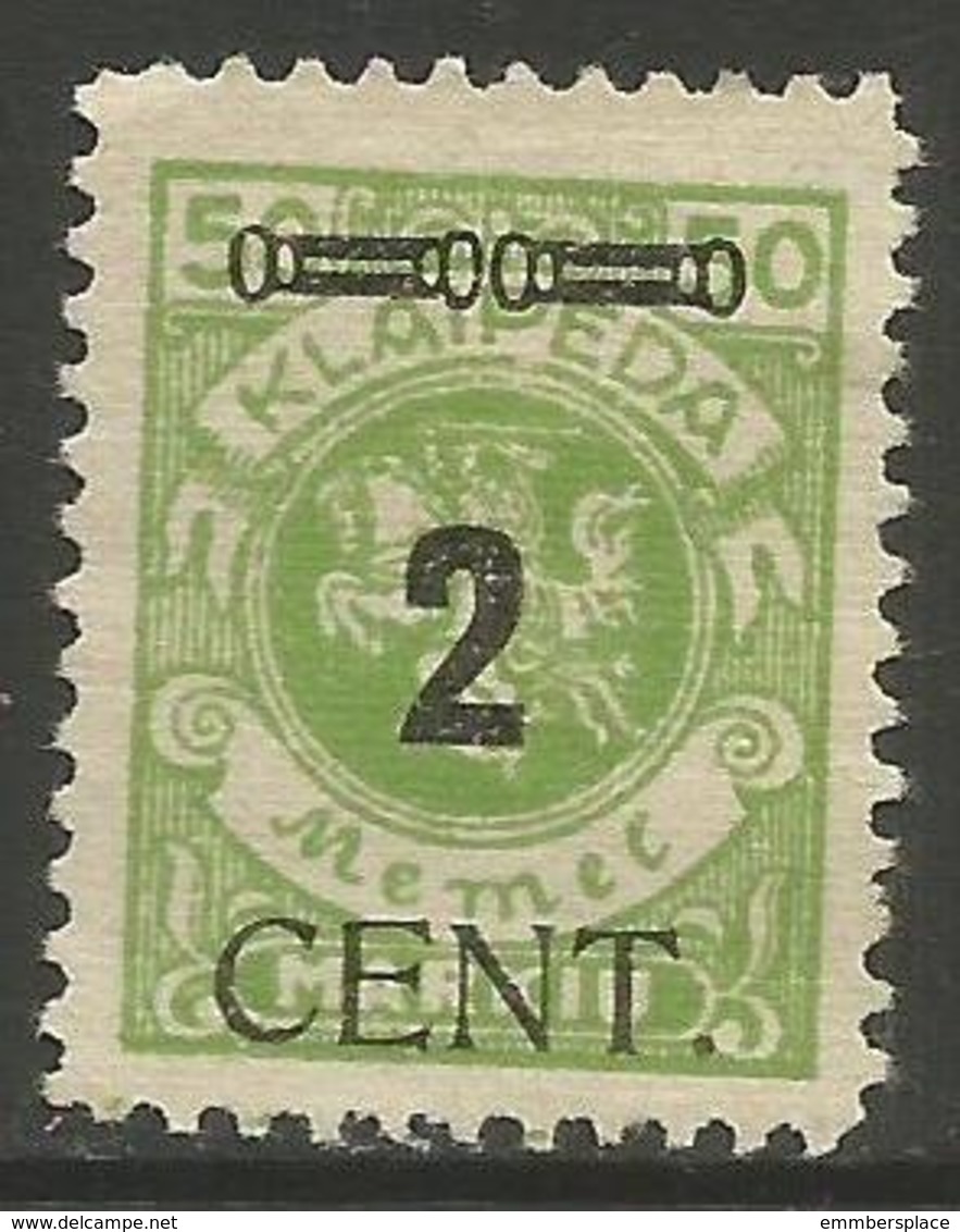 Klaipeda (Memel) - 1923 Arms Overprint 2c/50m Unused No Gum    Mi 183 - Unused Stamps