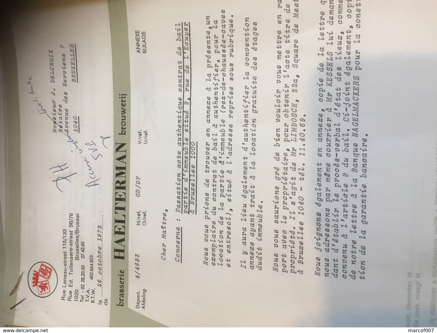 BRASSERIE HAELTERMAN Correspondance 1972 à 1976 -7 Documents Commerciaux Immobilier Bruxelles À Examiner - Food