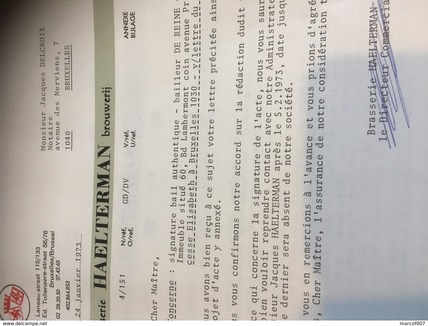 BRASSERIE HAELTERMAN Correspondance 1972 à 1976 -7 Documents Commerciaux Immobilier Bruxelles À Examiner - Alimentare