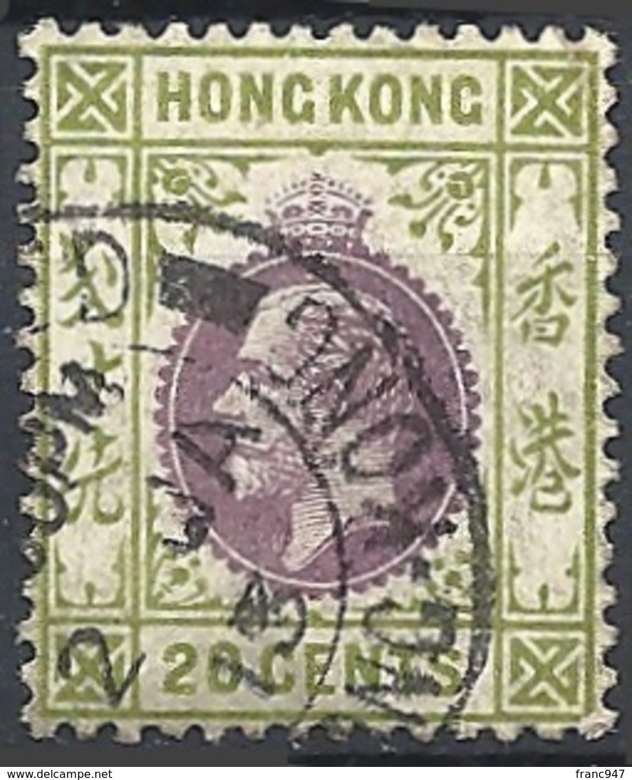 Hong Kong, 1912 King George V, 20c Ol Grn & Vio, Wmk. Multy Crown CA # S.G. 107 - Michel 105 - Scott 116  USED - Gebraucht