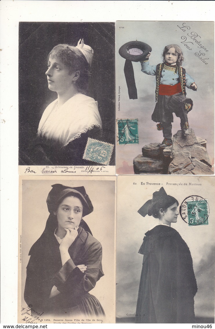 T.B.LOT DE 100 CPA .COSTUMES DES REGIONS DE FRANCE.DONT SERIE DE 22 COIFFES NORMANDES.B A T.B ETAT. VOIR SCANS ET DESC.