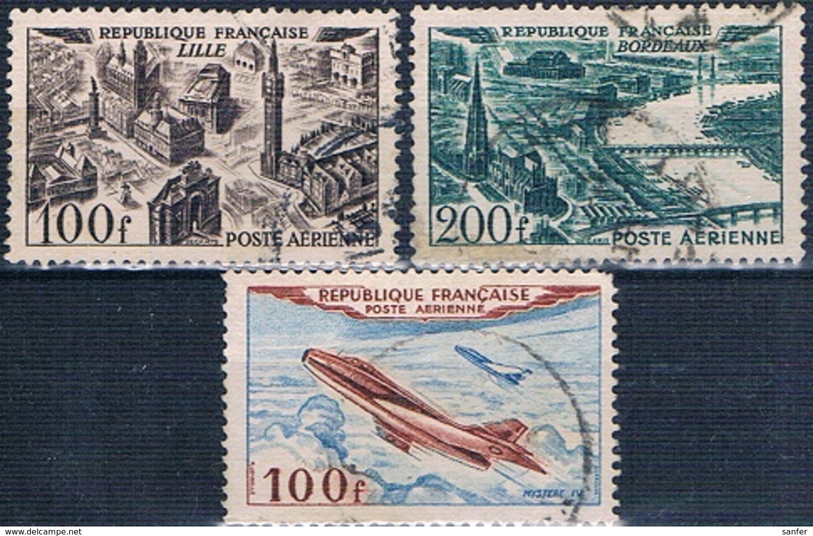 Francia 1949 / 54  -  Yvert Ae 24 + 25 + 30  ( Usados ) - 1927-1959 Matasellados