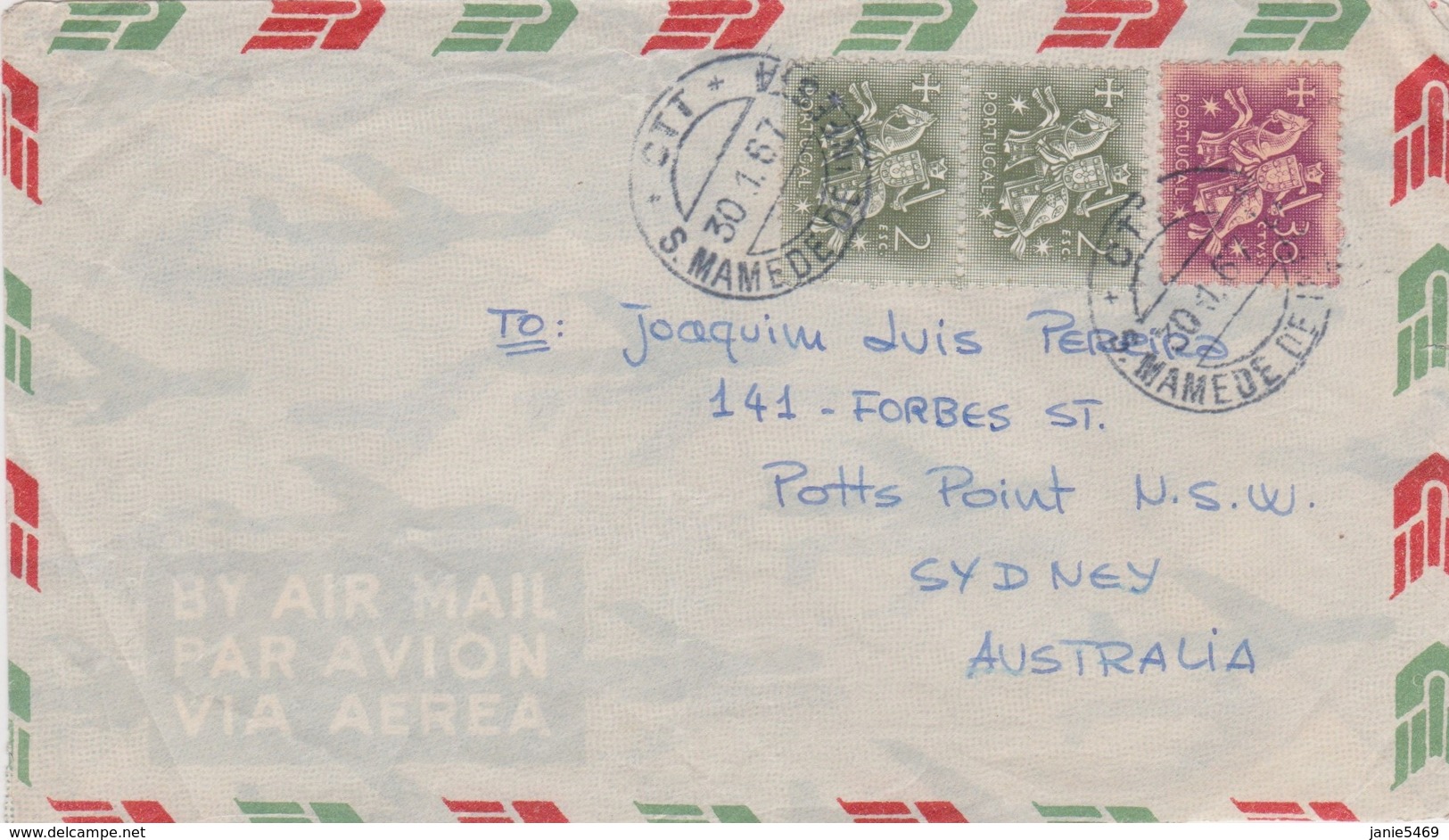 Portugal 1967 Airmail Letter Sent To Australia - Used Stamps