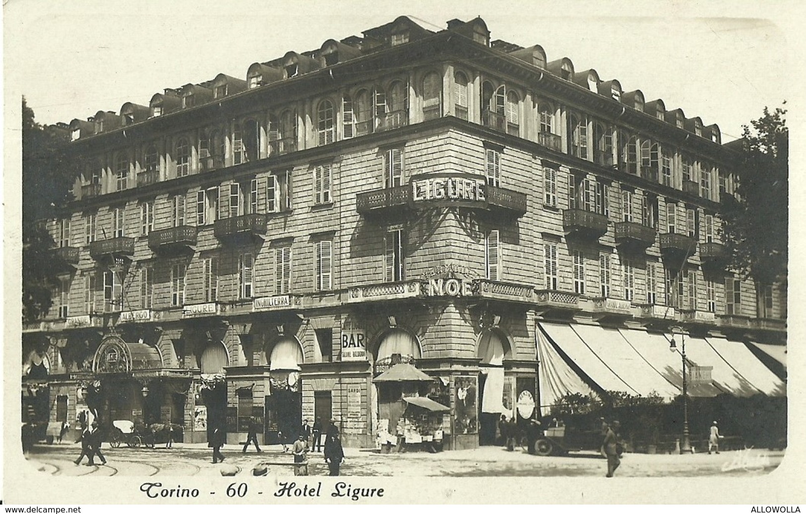 2897 "TORINO - HOTEL LIGURE-CARROZZE A CAVALLO E AUTO D'EPOCA" CART. POST.ANIM.ORIGIN. NON SPEDITA - Cafés, Hôtels & Restaurants