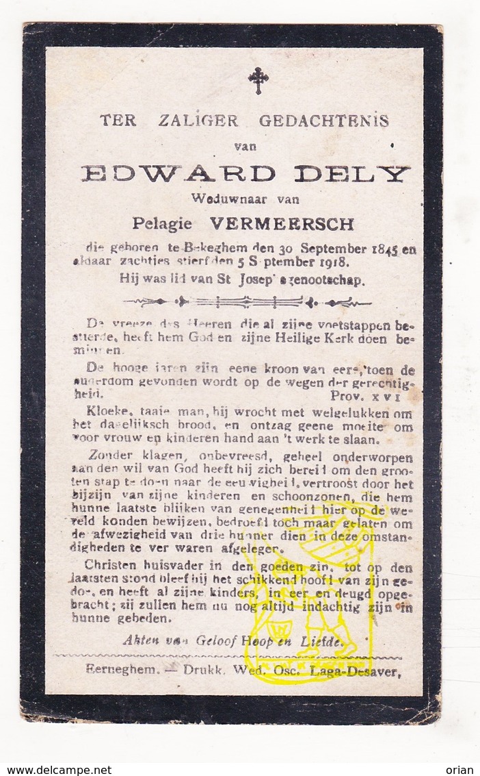 DP Edward Dely ° Bekegem Ichtegem 1845 † 1918 X Pelagie Vermeersch - Devotion Images
