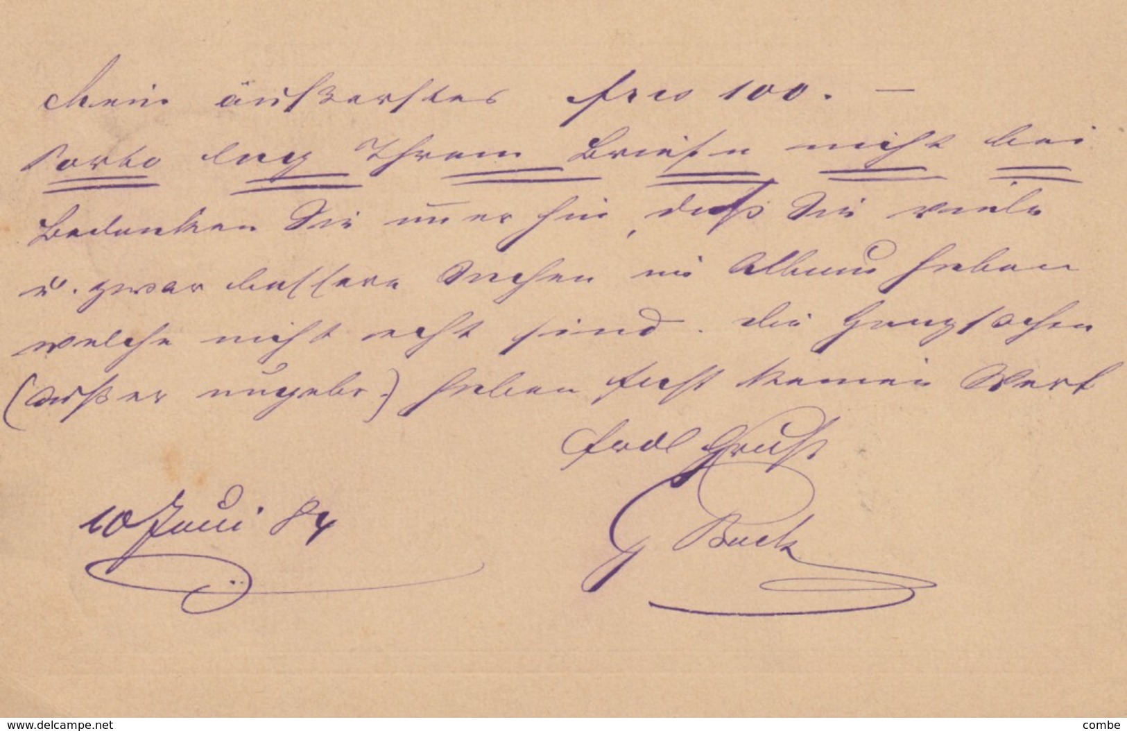 CARTE. 11 JUN 1884. BAHNPOST ULM GEORG LUCK POUR ESCH-SUR-ALZETTE LUXEMBOURG. - Lettres & Documents