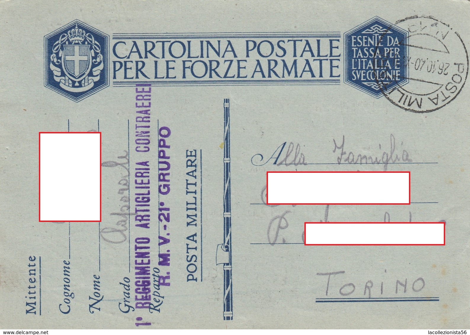 9275- FRANCHIGIA P.M. 2° GUERRA SPEDITA DA "POSTA MILITARE N.19" - Storia Postale