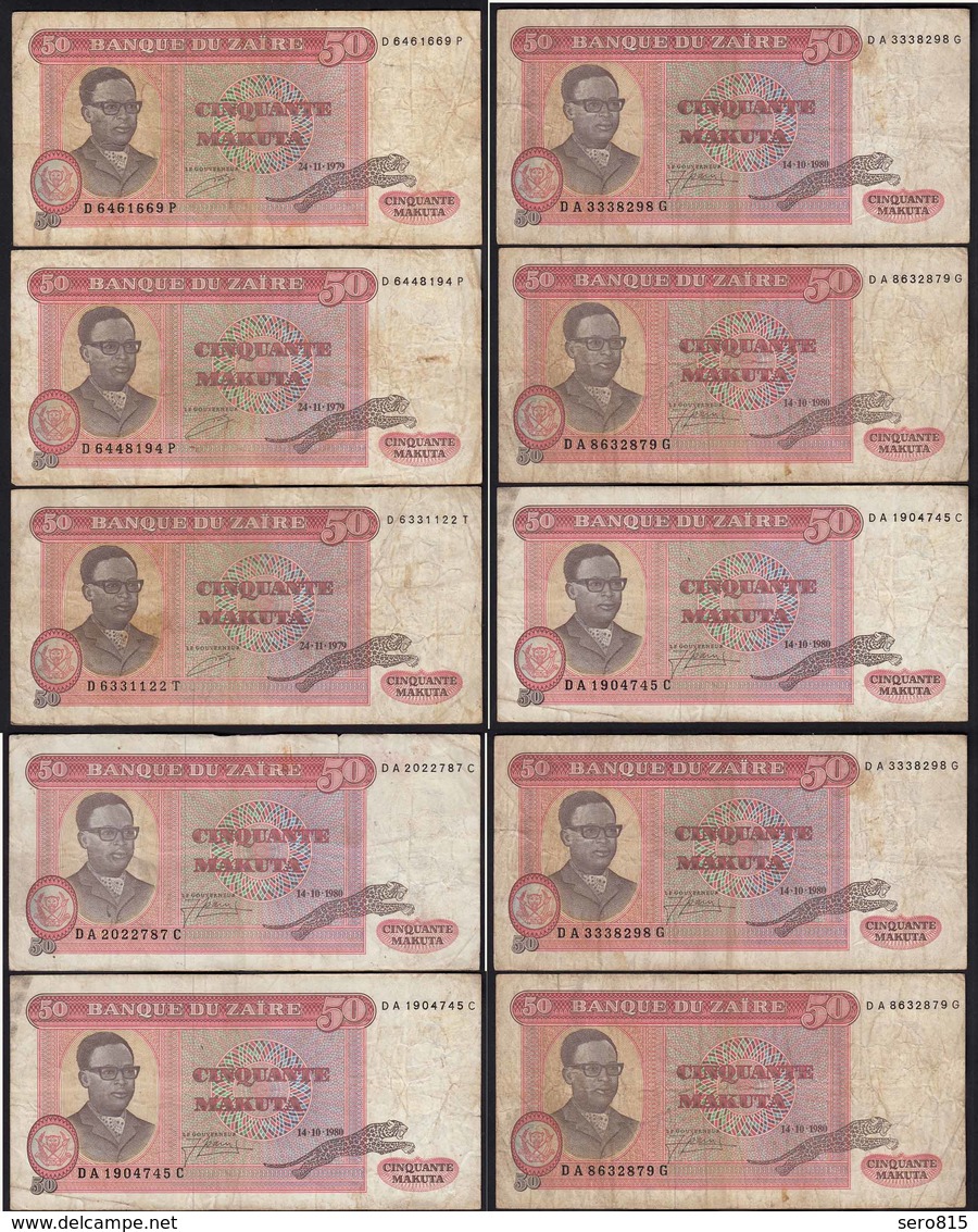 Zaire - 10 Stück 50 Makuta Banknoten 1980 Pick 17  F (4)  (22849 - Sonstige – Afrika