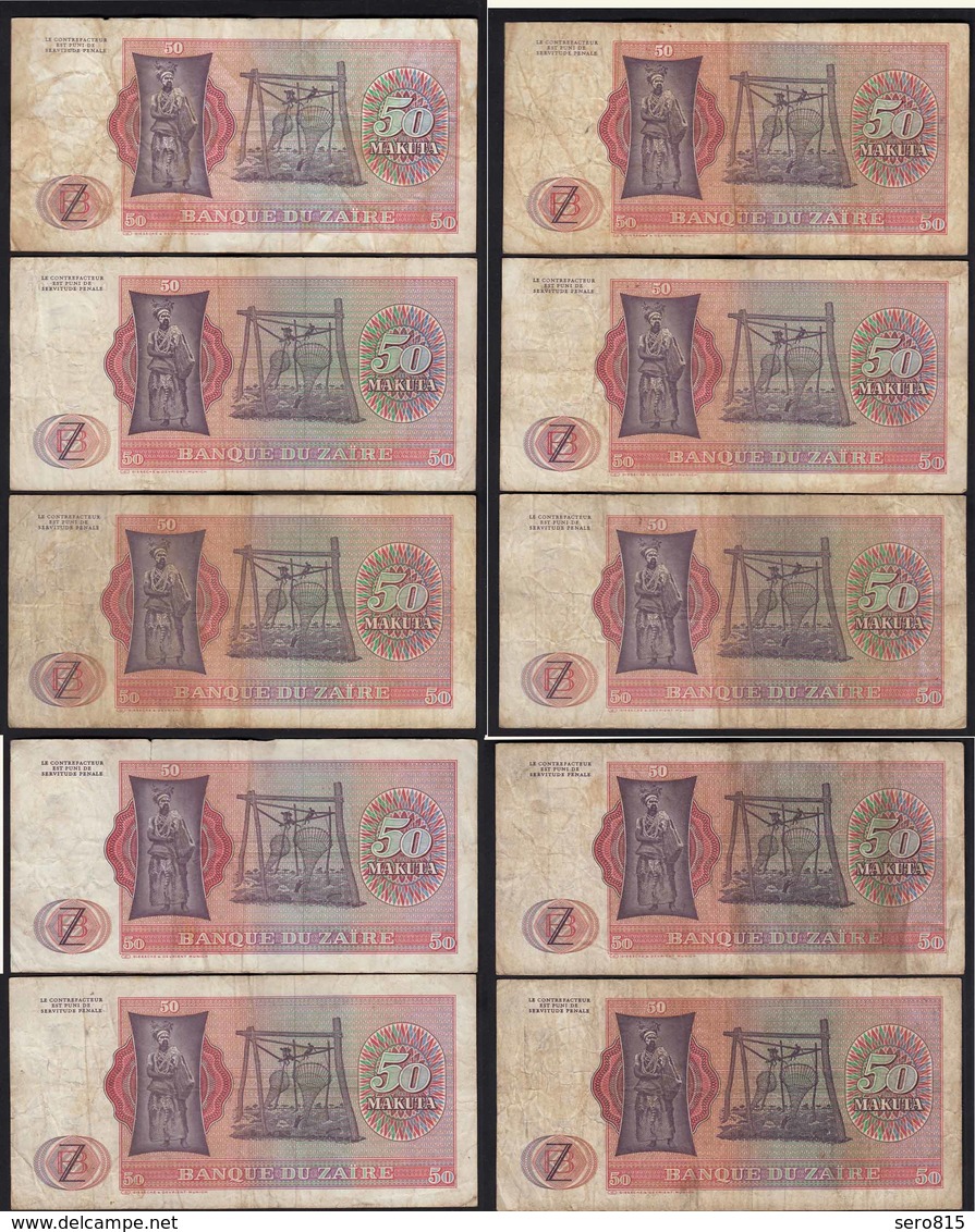 Zaire - 10 Stück 50 Makuta Banknoten 1980 Pick 17  F (4)  (22849 - Sonstige – Afrika