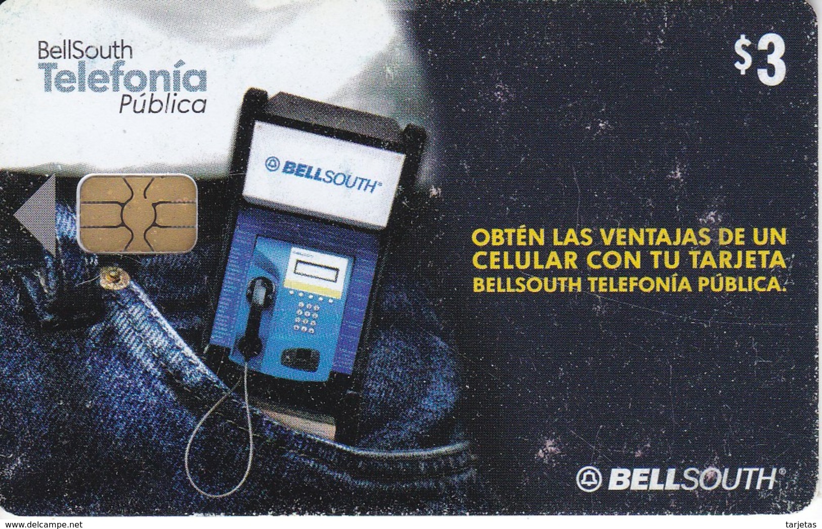 TARJETA DE ECUADOR DE BELLSOUTH DE $3 CABINA TELEFONO BOLSILLO - Equateur