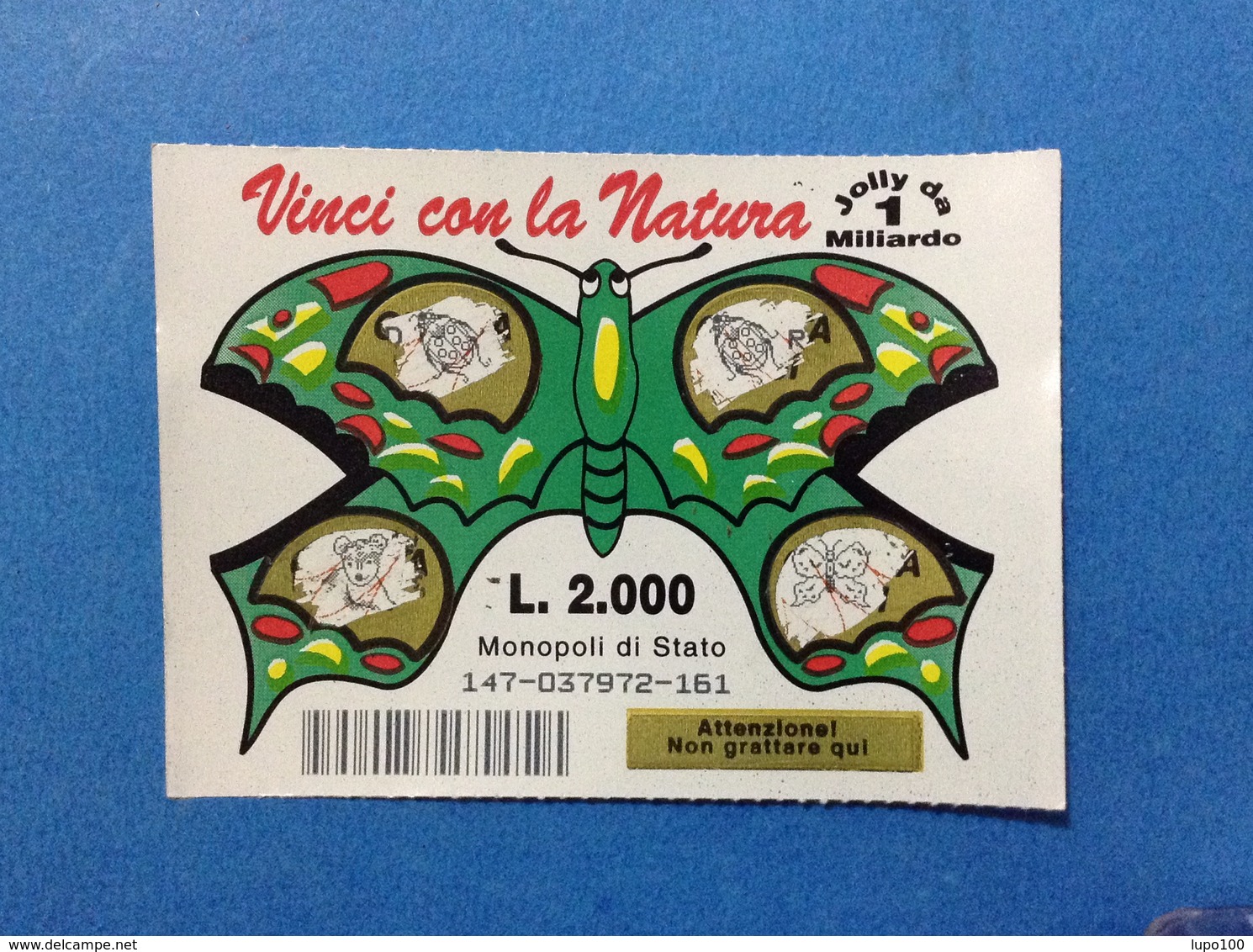 BIGLIETTO LOTTERIA GRATTA E VINCI USATO L. 2000 VINCI CON LA NATURA FARFALLA VERDE - Billets De Loterie