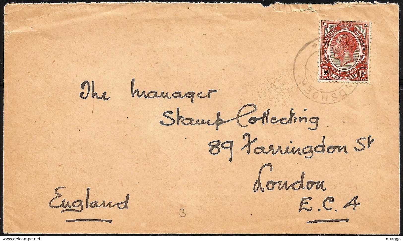 South Africa 1921. Transvaal. ELANDSHOEK To London. Railway Postmark. - Covers & Documents