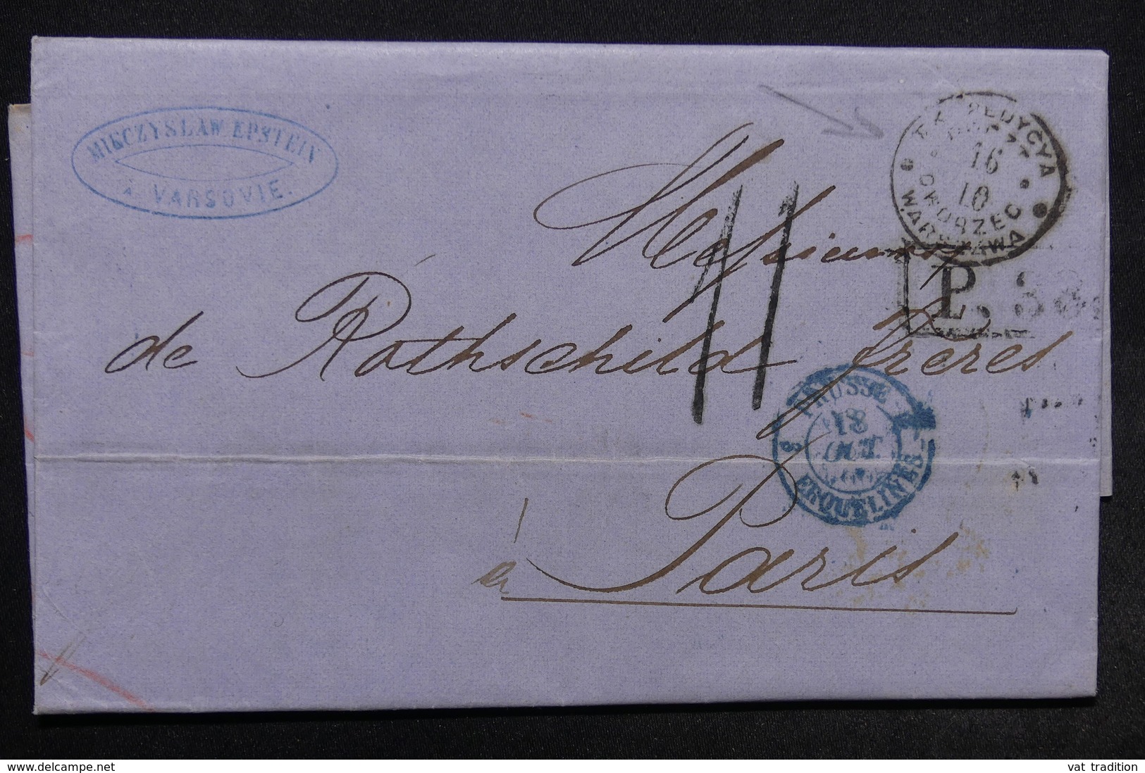 RUSSIE - Lettre De Varsovie Pour Paris En 1866 , Voir Différents Cachets à étudier - L 24513 - Briefe U. Dokumente