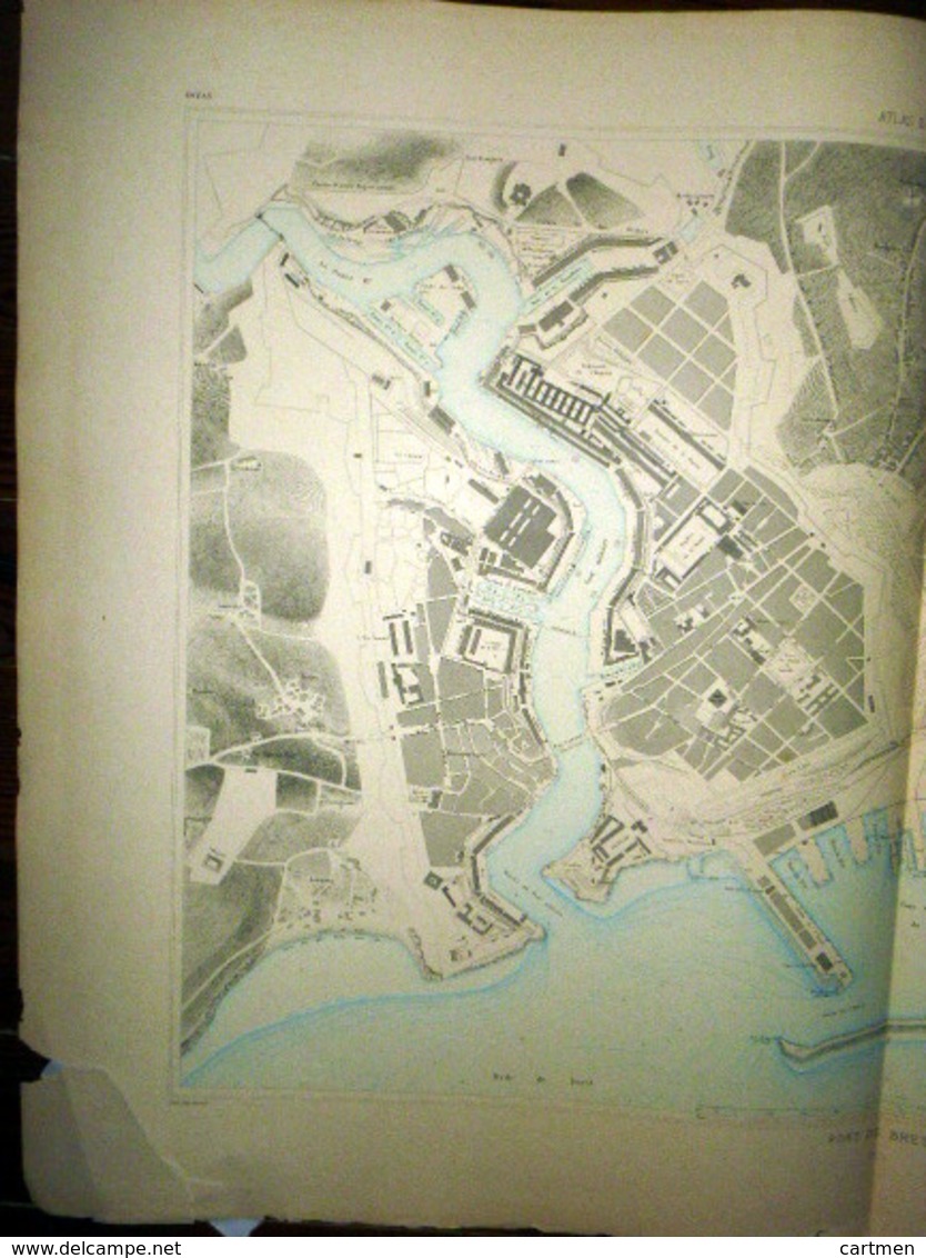 29 BREST DOUBLE PLANCHE PLAN DU PORT ET DE LA VILLE  EN 1886 DE L'ATLAS DES PORTS DE FRANCE 98 X 66 Cm - Cartes Marines