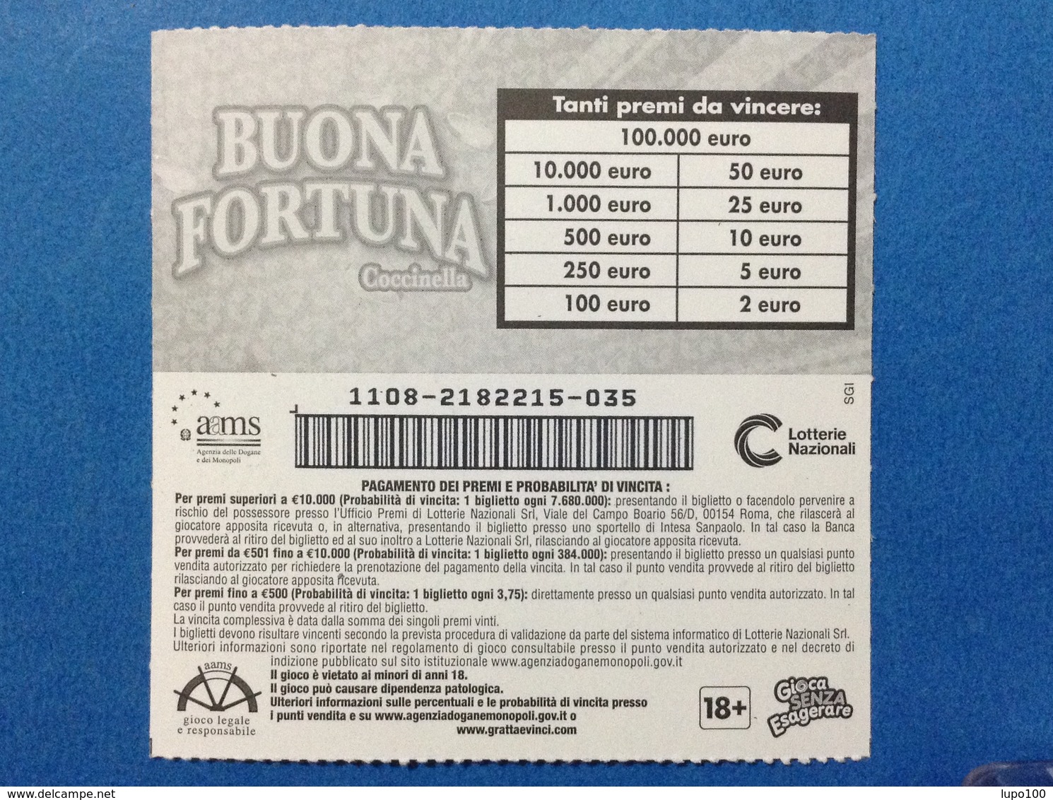 BIGLIETTO LOTTERIA GRATTA E VINCI USATO € 2,00 BUONA FORTUNA COCCINELLA - Biglietti Della Lotteria