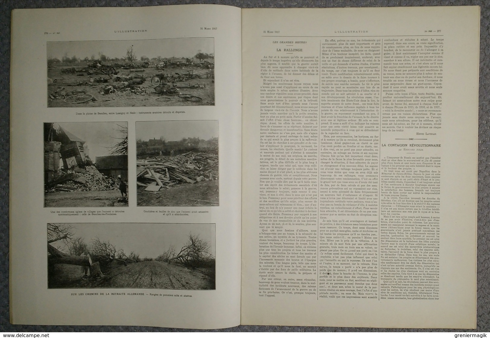 L'Illustration 3865 31 mars 1917 Péronne Noyon Chauny Ham Bapaume/Etats-Unis/Ecossais/La révolution russe/Poincaré