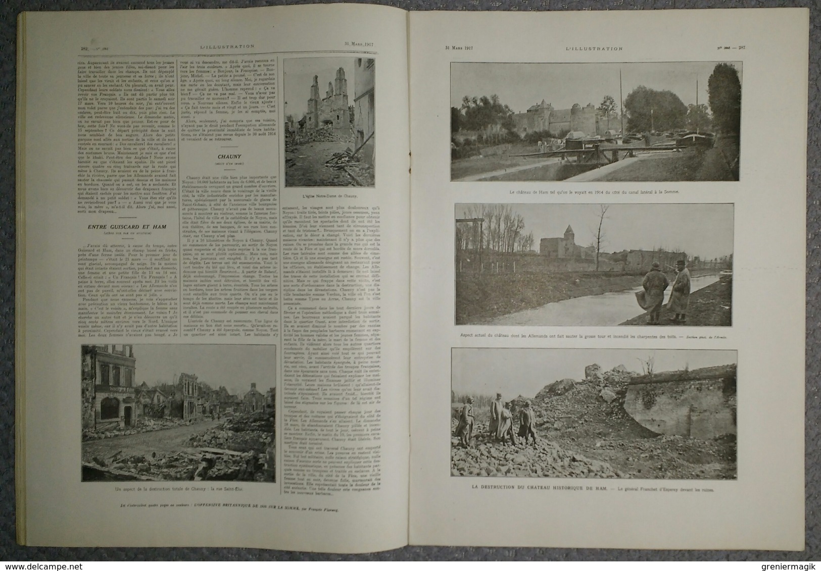 L'Illustration 3865 31 mars 1917 Péronne Noyon Chauny Ham Bapaume/Etats-Unis/Ecossais/La révolution russe/Poincaré