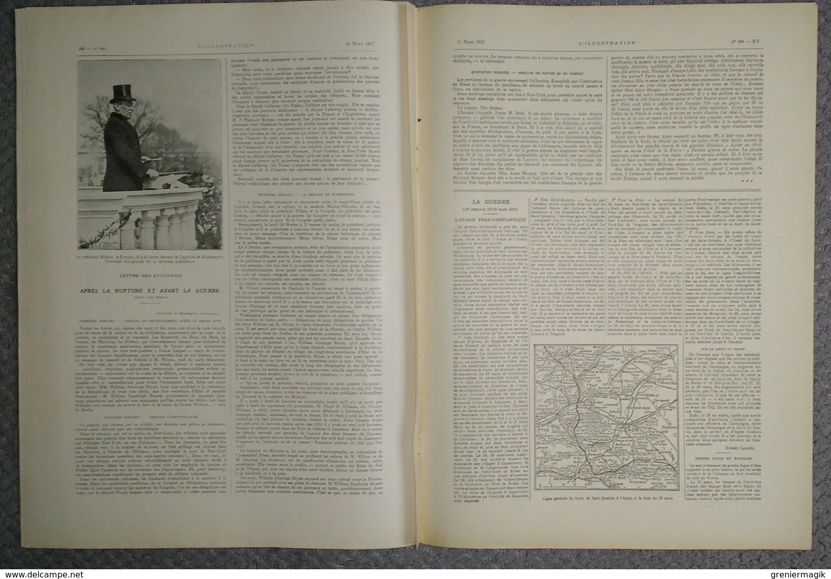 L'Illustration 3865 31 mars 1917 Péronne Noyon Chauny Ham Bapaume/Etats-Unis/Ecossais/La révolution russe/Poincaré