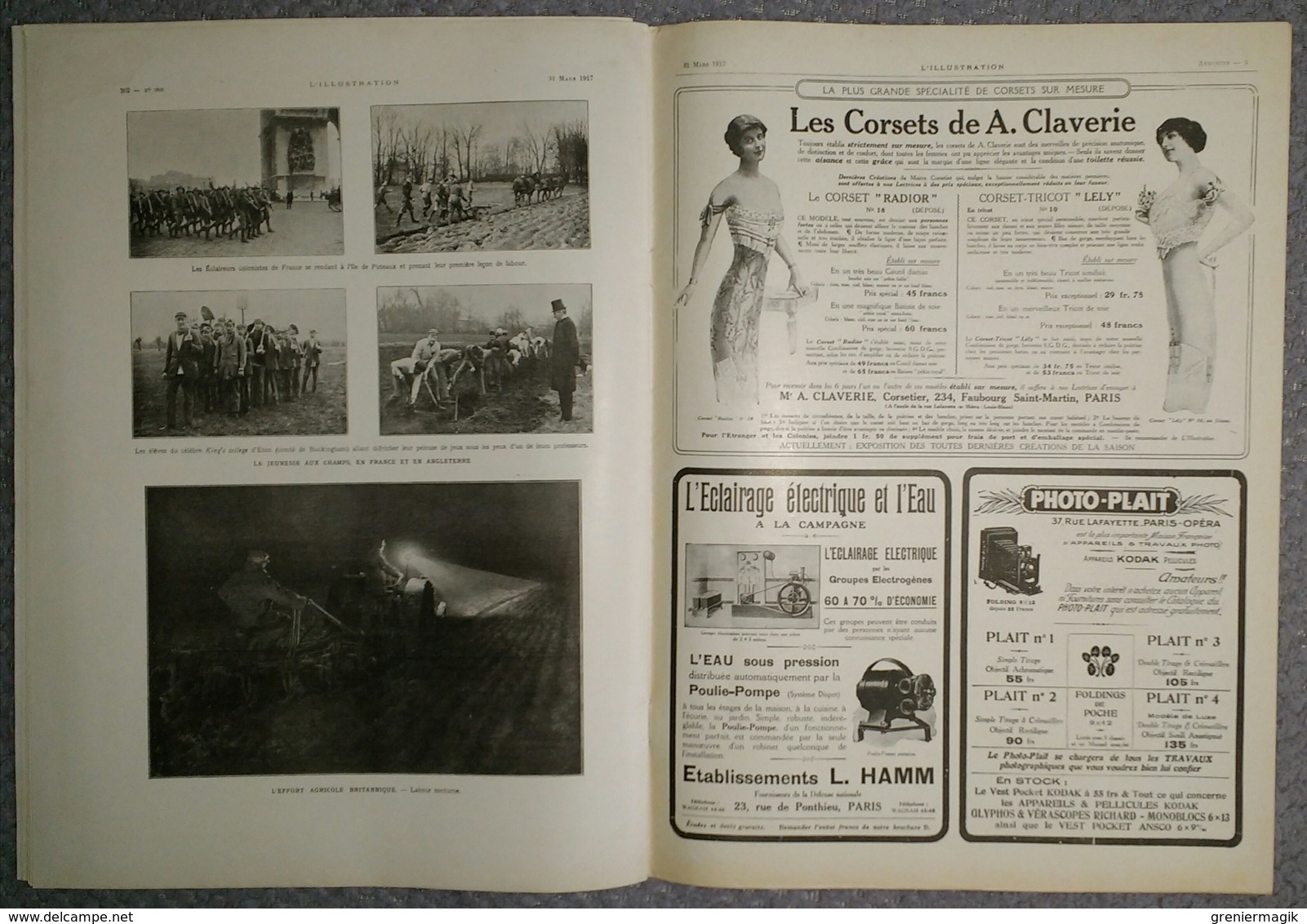 L'Illustration 3865 31 mars 1917 Péronne Noyon Chauny Ham Bapaume/Etats-Unis/Ecossais/La révolution russe/Poincaré