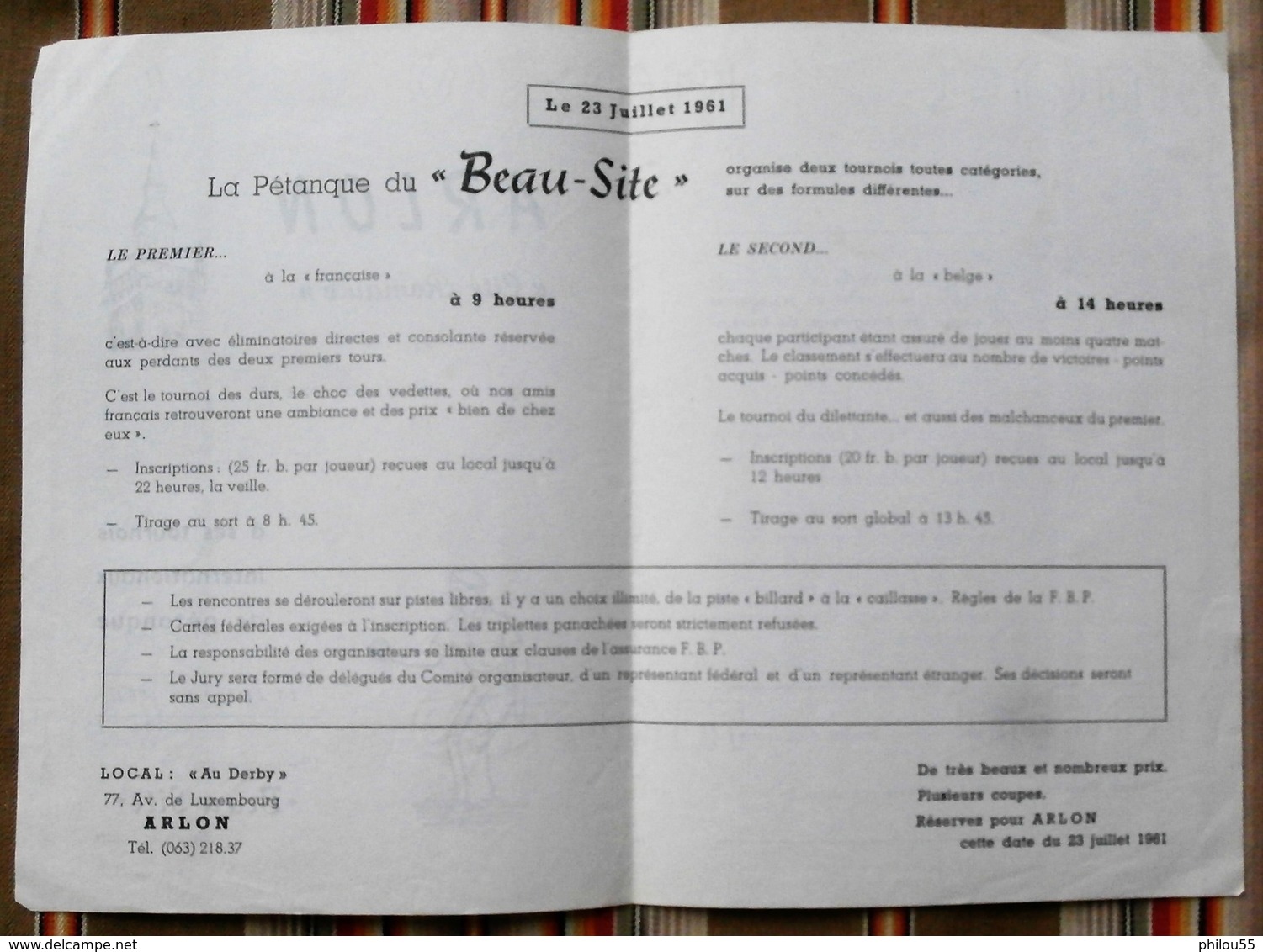 Lot de 3 ARLON Au Deby Petanque du Beau Site 1961 Cite Romaine