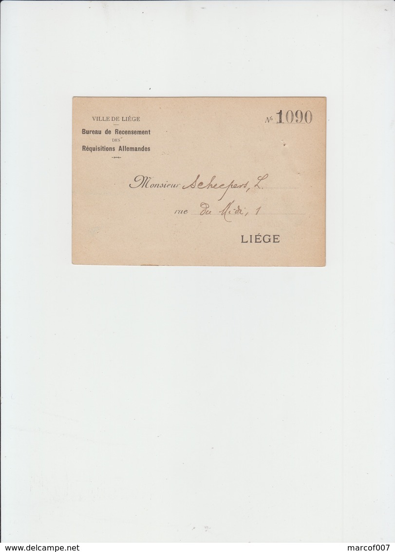 BUREAU DE RÉQUISITIONS ALLEMANDES - LIEGE - 1915 - 1914-18