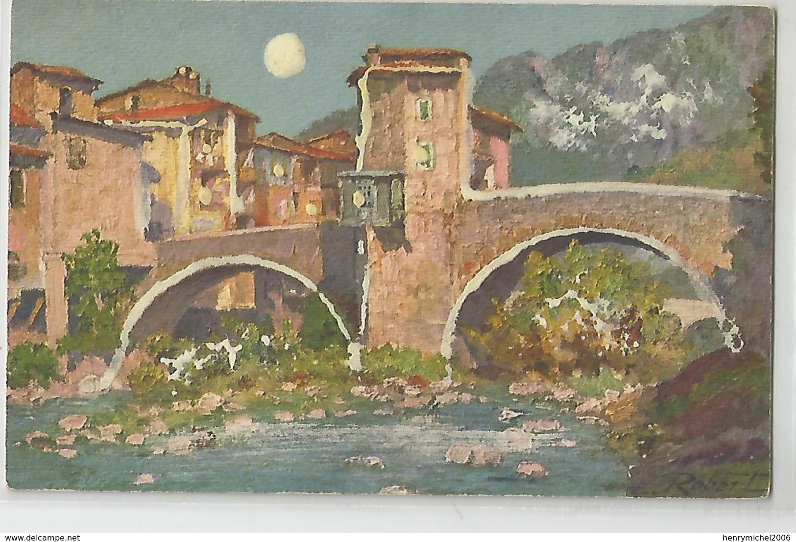 06 Sospel Le Vieux Pont Carte Système Retouchée Réhausée Peinture S'éclaire Dans La Nuit N 448 Printed In Switzerland - A Systèmes