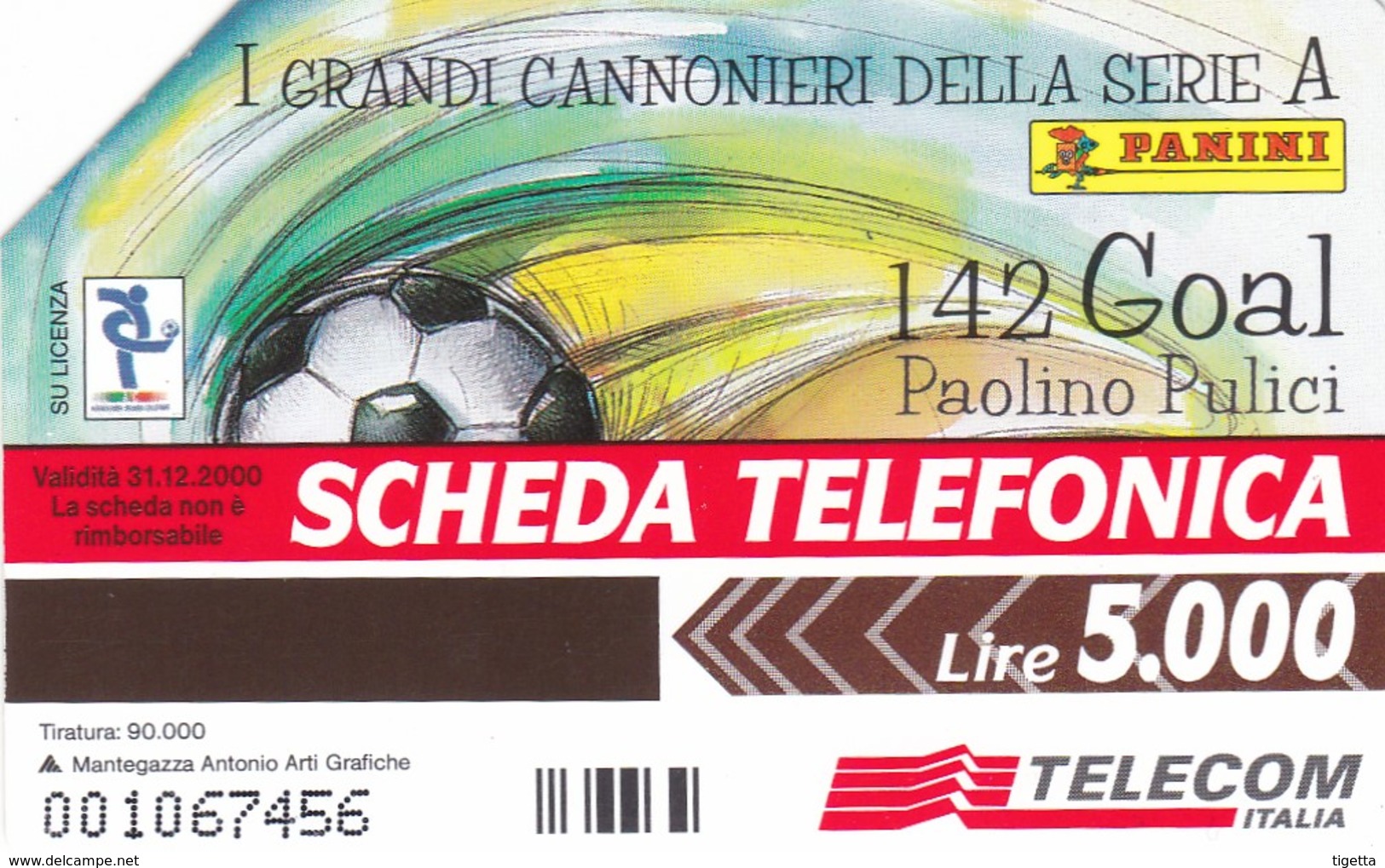 SCHEDA TELEFONICA  I GRANDI CANNONIERI DELLA SERIE A PAOLO PULICI  SCADENZA 31/12/2000 USATA - Public Special Or Commemorative