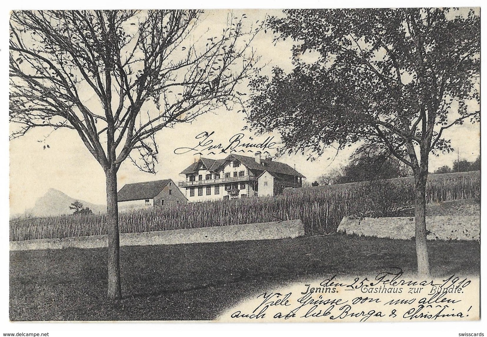 JENINS: Gasthaus Zur Bündte Mit Rebberg 1910 - Jenins