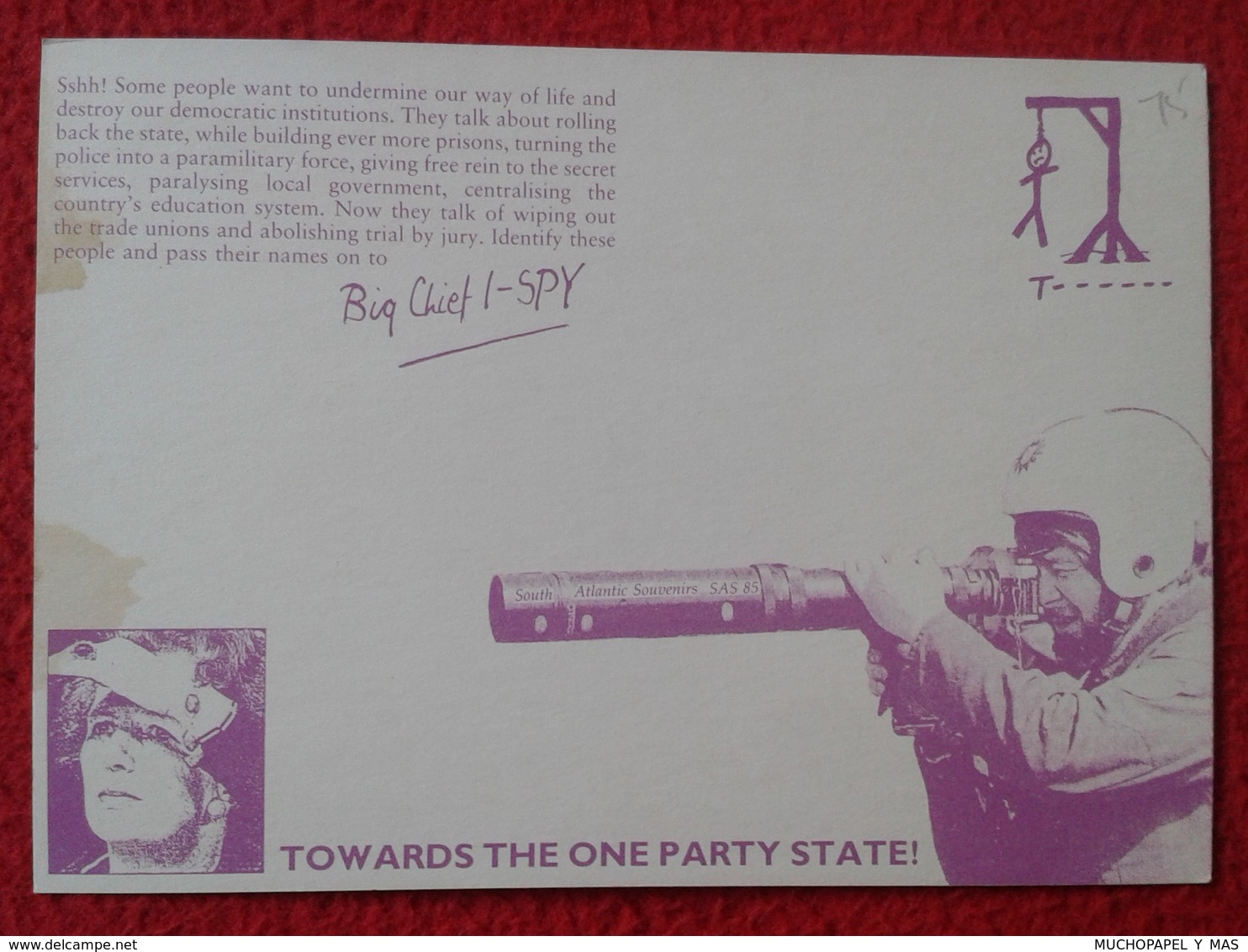 POSTAL POST CARD CARTE POSTALE MAGGIE MARGARET TATCHER POLITIC POLITICAL SATIRE I SPY TRAITORS BIG CHIEF PARTY STATE VER - Sátiras