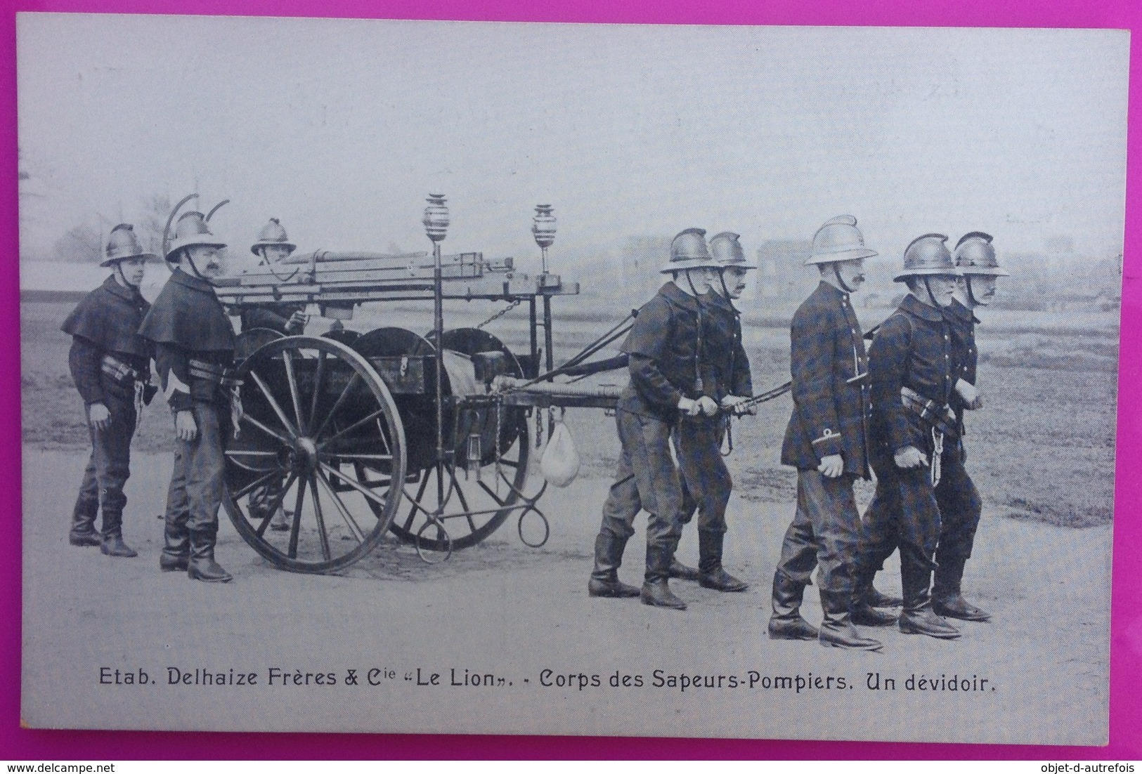 Cpa Molenbeek Sapeurs Pompiers Un Dévidoir Delhaize Frères Carte Postale Belgique Rare Pompier Brandweerman Bruxelles - Sapeurs-Pompiers