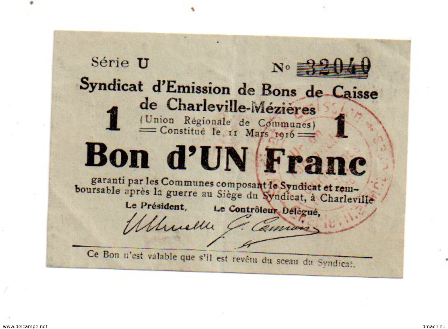 Bons De Caisse De Charleville Mézière - 32040 - Un Franc-voir état - Chambre De Commerce