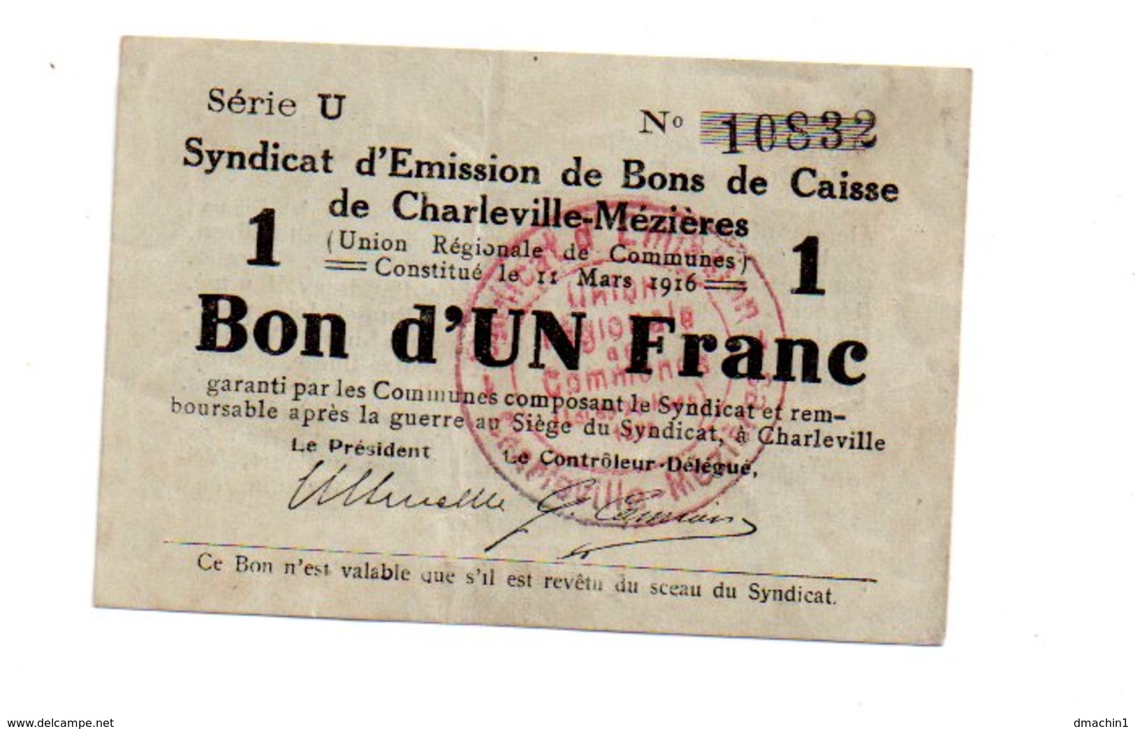 Bons De Caisse De Charleville Mézière - 10832 - Un Franc-voir état - Chambre De Commerce