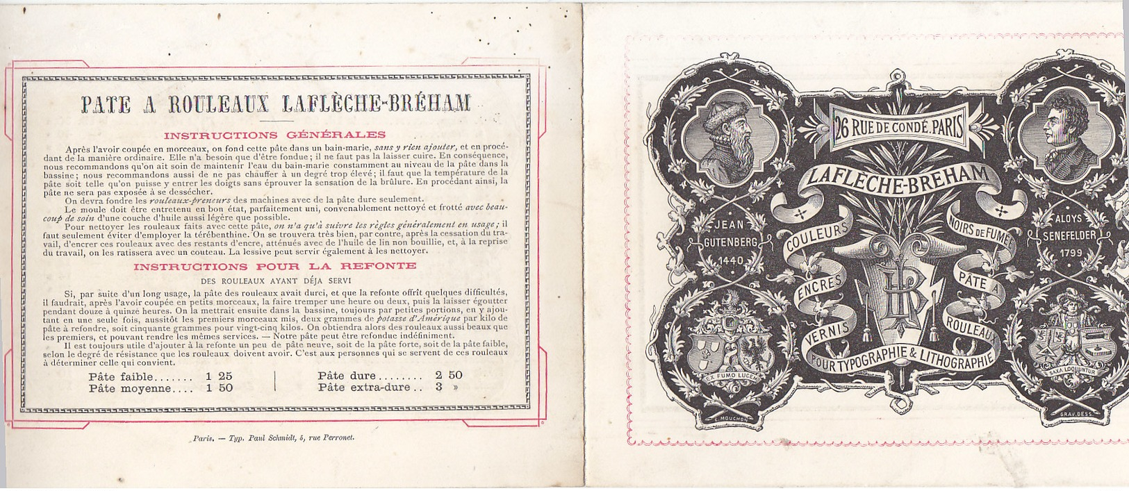 Lafléche Breham ,encres D'imprimerie ,tarif ,Paris 6è , 2 Scans - 1900 – 1949
