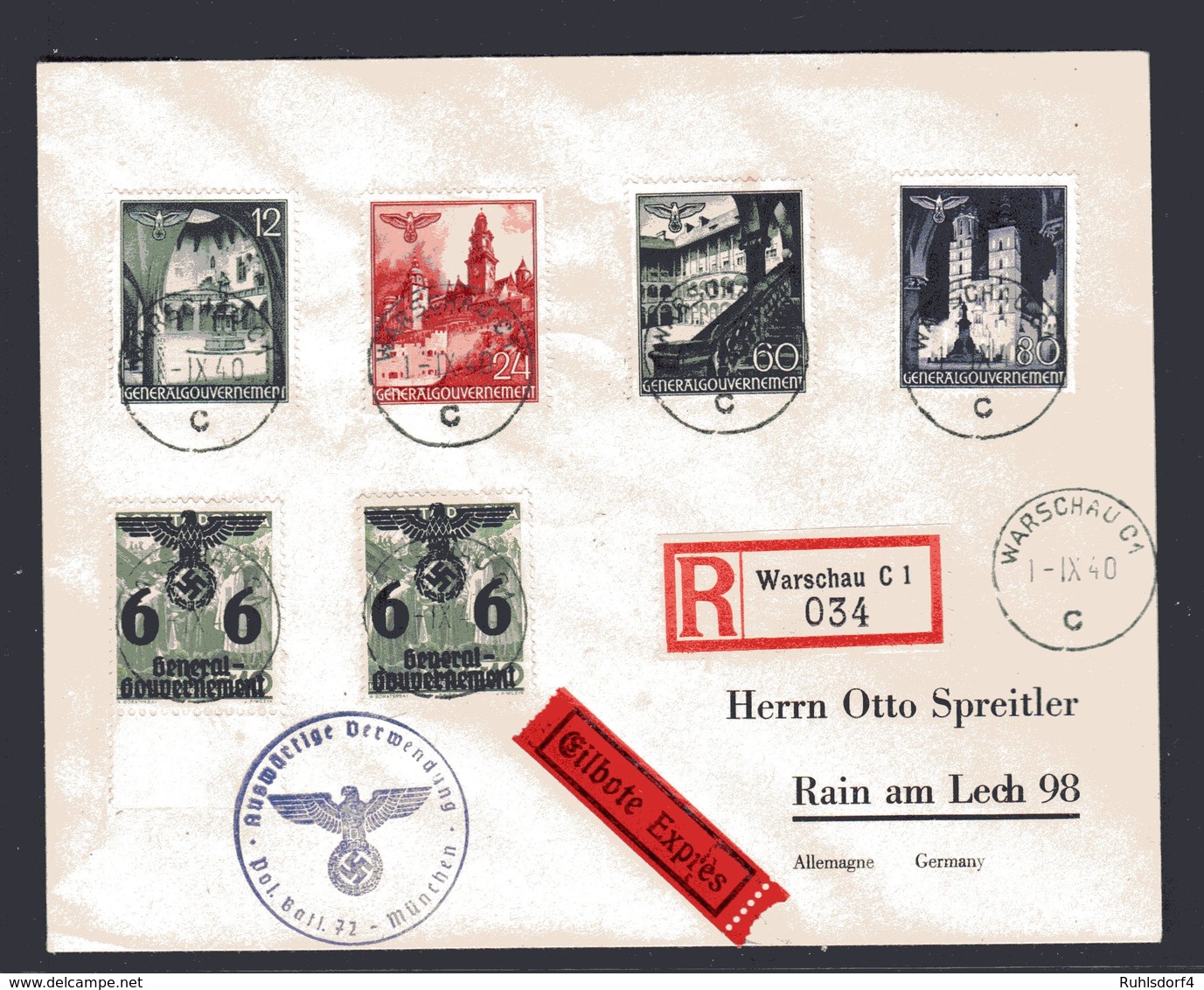 GG, R-Eilbote Fernbriefe Mit Mi.-Nr. 24, 30 40 - Besetzungen 1938-45