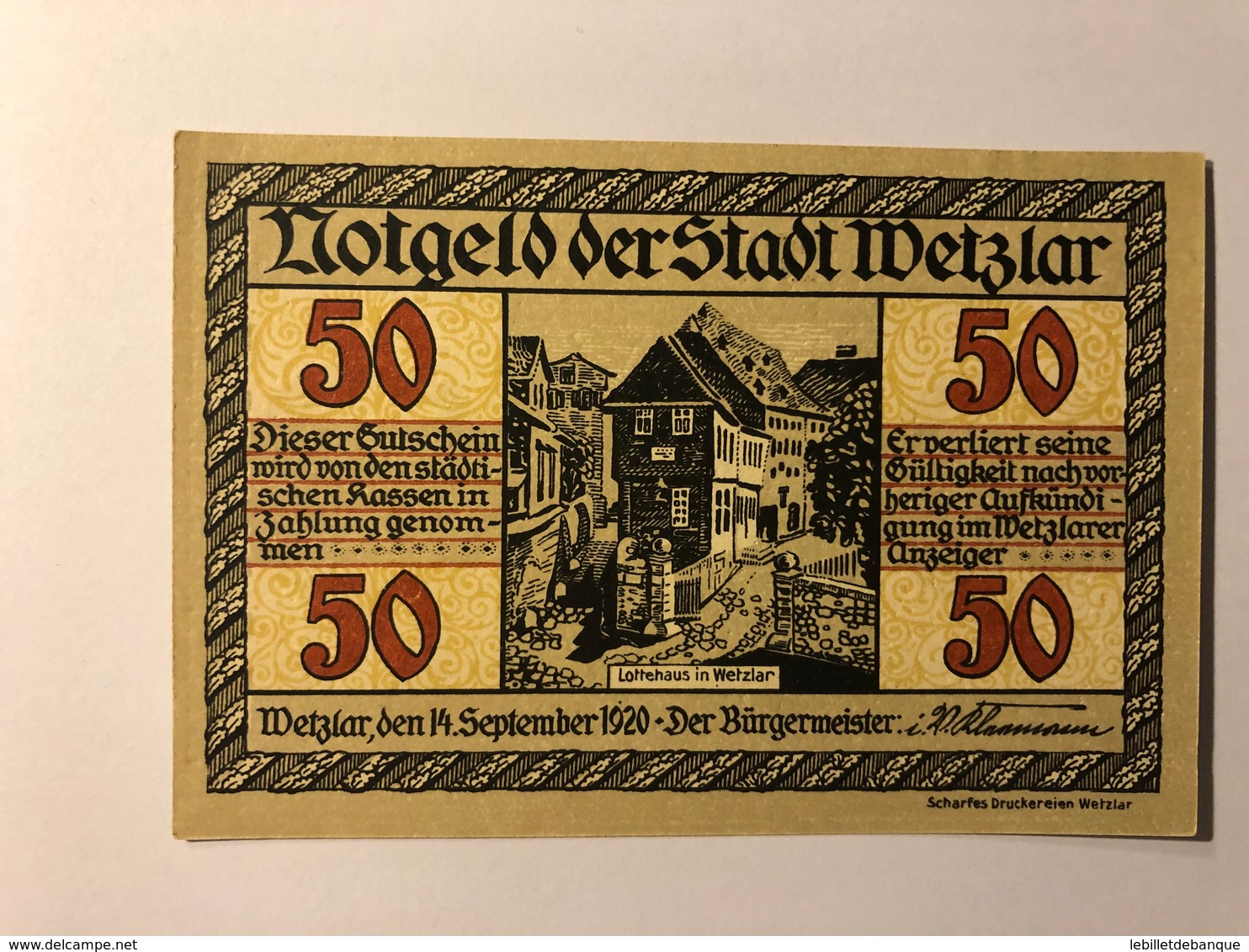 Allemagne Notgeld Wetzlar 50 Pfennig - Collections