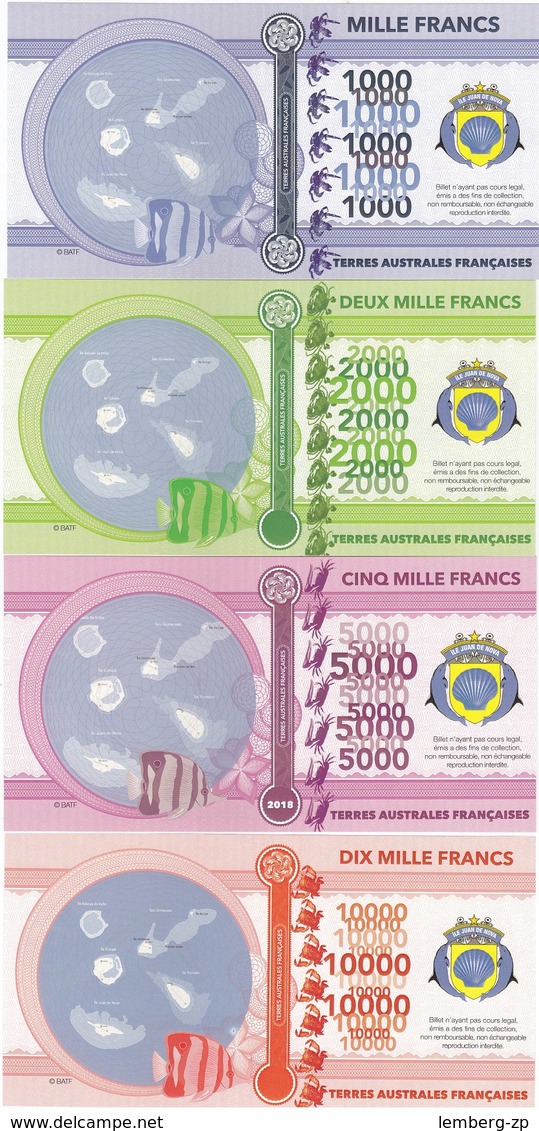 Juan De Nova Terres Australes Franc 1000 2000 5000 10000 Francs 2018 UNC Polymer Lemberg-Zp - Andere & Zonder Classificatie