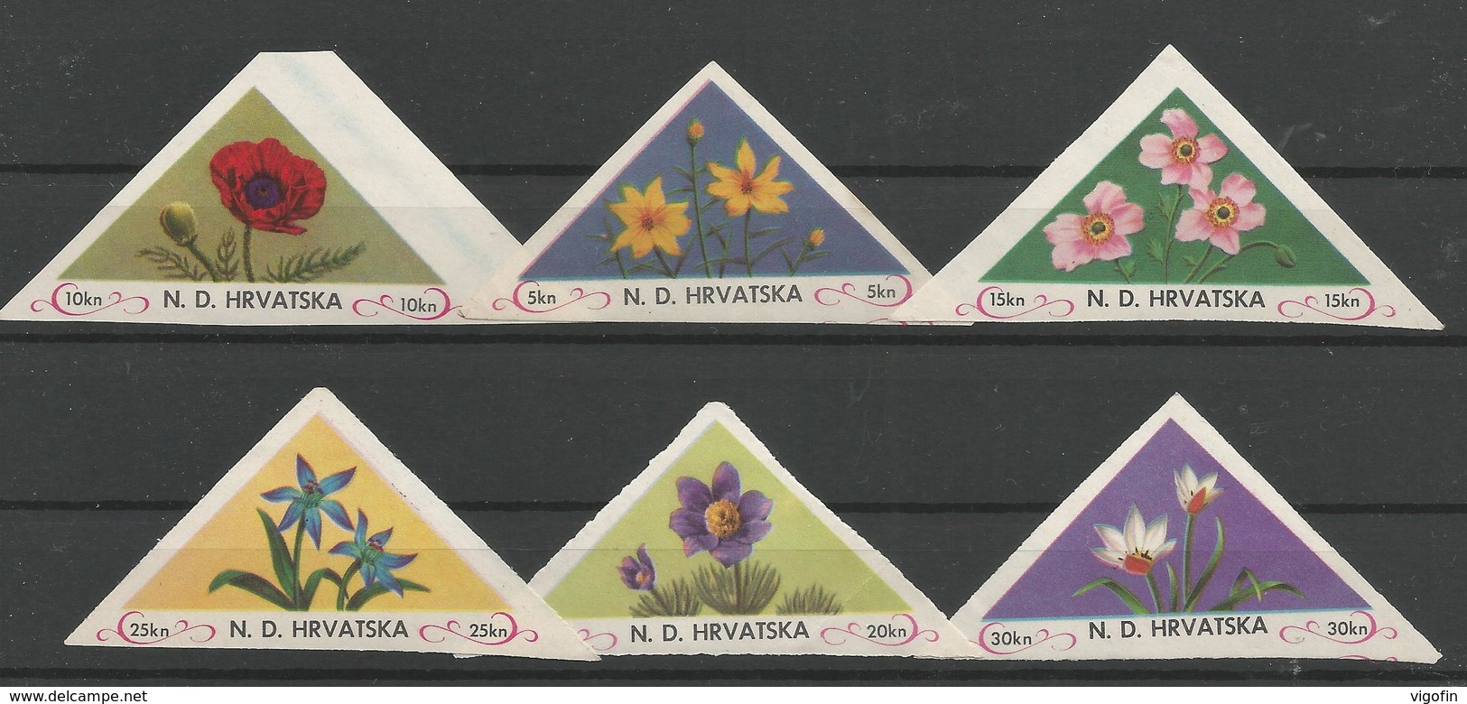 HR 1949 FLORA, CROATIA HRVATSKA- EMISSONE IN EXILIO, 1 X 6v INPERFORATED, MNH - Kroatien