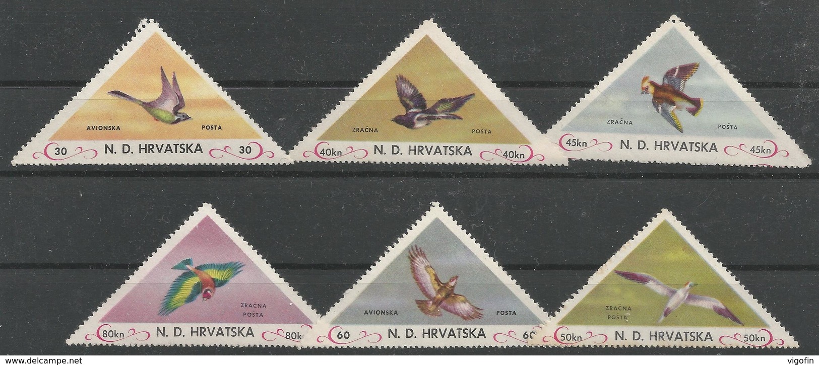 HR 1949 BIRDS, CROATIA HRVATSKA- EMISSONE IN EXILIO, 1 X 6v, MNH - Kroatien