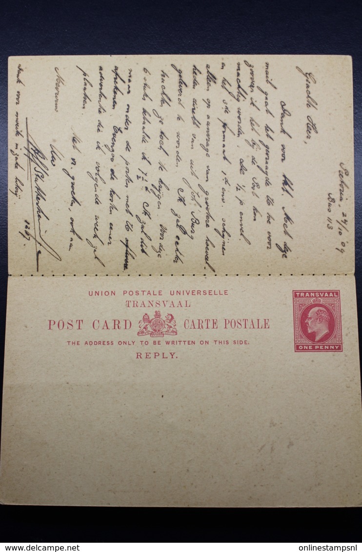 Transvaal Paid Answer Postcard  HG 14 Pretoria -> Arnhem Holland 24-10-1919 P21 - Transvaal (1870-1909)