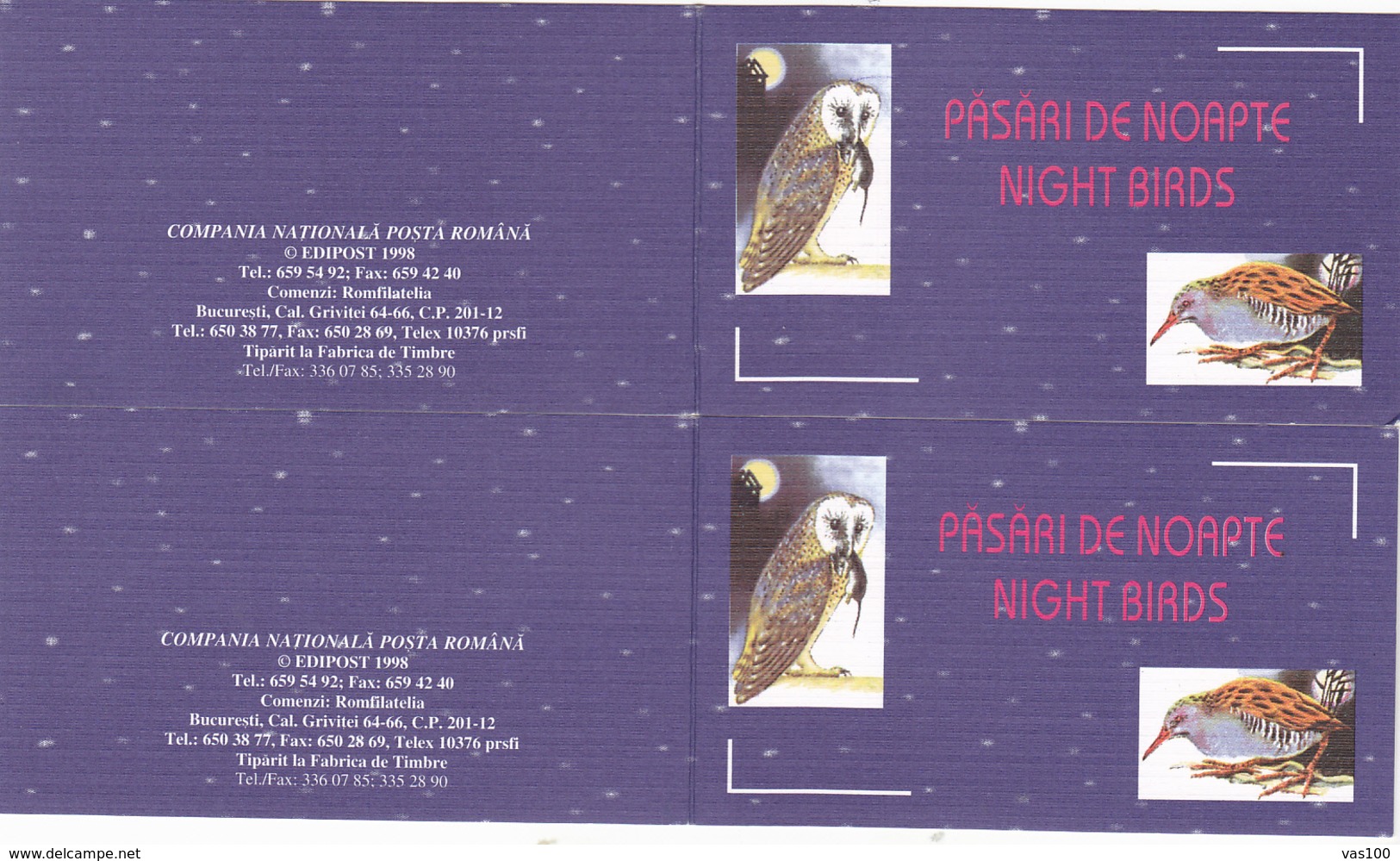 NIGHT BIRDS,OWLS,BOOKLETS 1998,ROMANIA. - Carnets