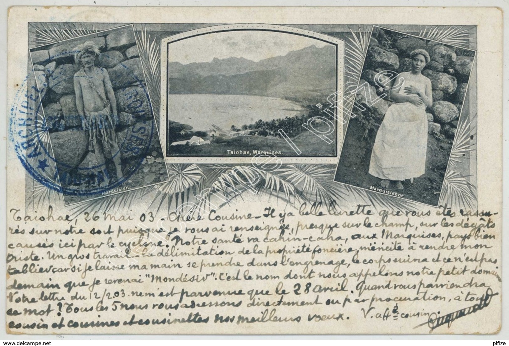 (Polynésie) Iles Marquises . A Voyagé En 1903 De Taiohae à Paris . Voir Cachets . - Polynésie Française