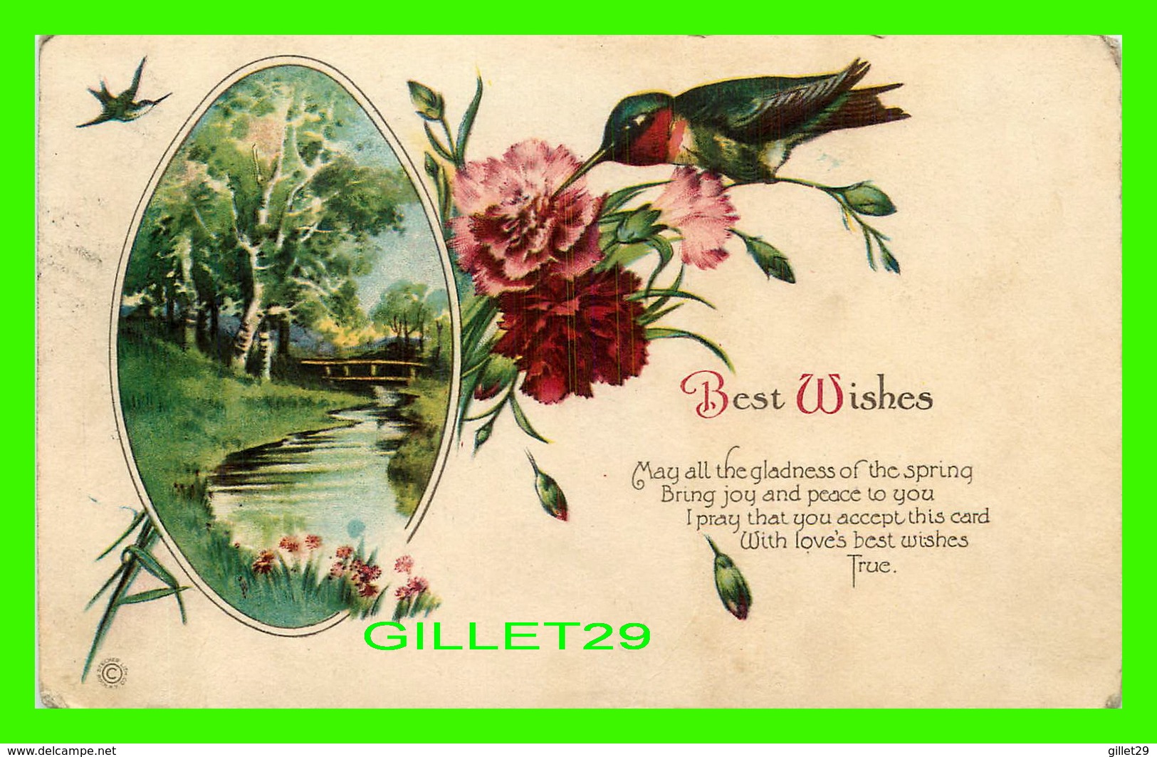 FLEURS - FLOWERS - BIRD - BEST WISHES -  TRAVEL  FROM BRUNSWICK, MAINE - Fleurs