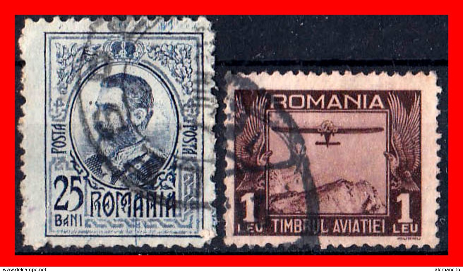 RUMANIA  -- ROMANIA -- R.P. ROMINA ( EUROPA ) SELLOS 1908 AND 1931 KING KARL I  --  AIRPLANE  ( Usados ) - Usati