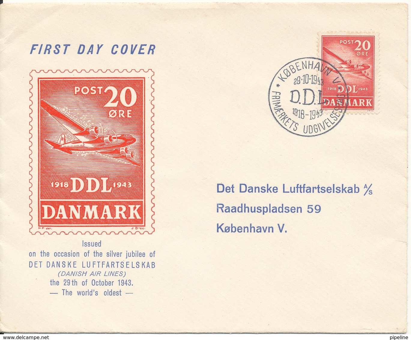 Denmark FDC 29-10-1943 DDL 25th Anniversary With Cachet - FDC