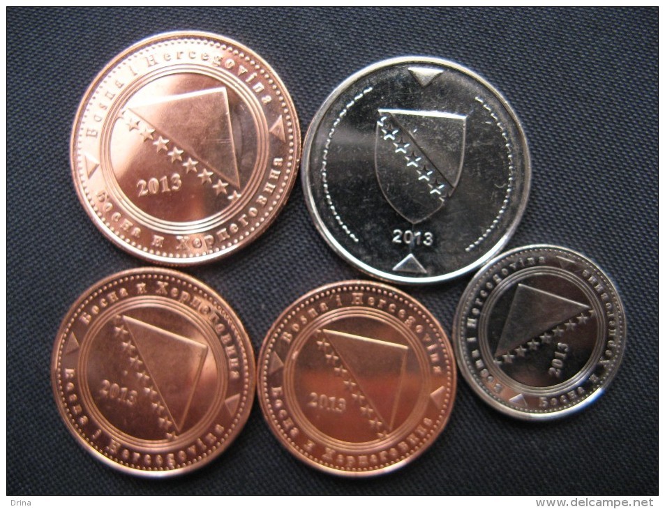 Lot Coins From Bosnia And Herzegovina, 5,10,20,50 Feniga, 1 Konvertibilna Marka, 2013, Unc - Bosnia And Herzegovina