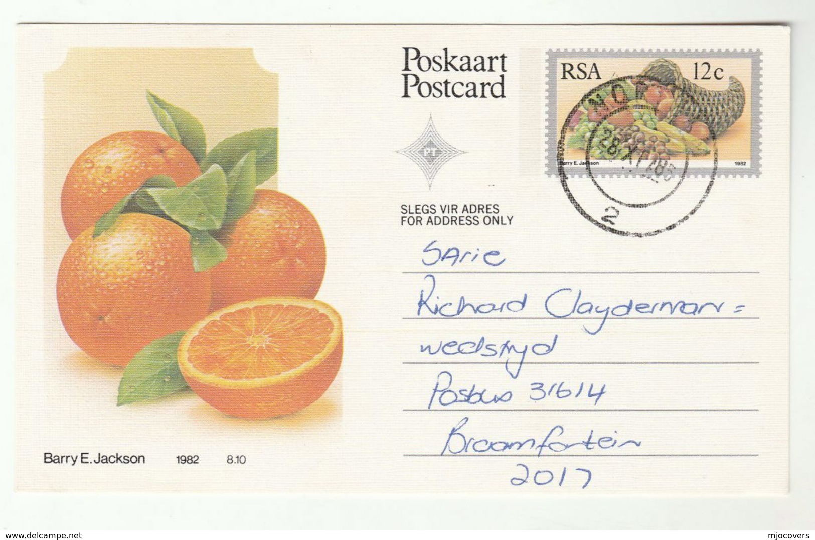 1985 Cromite SOUTH AFRICA  Postal STATIONERY CARD Illus ORANGE  Fruit Cover - Covers & Documents