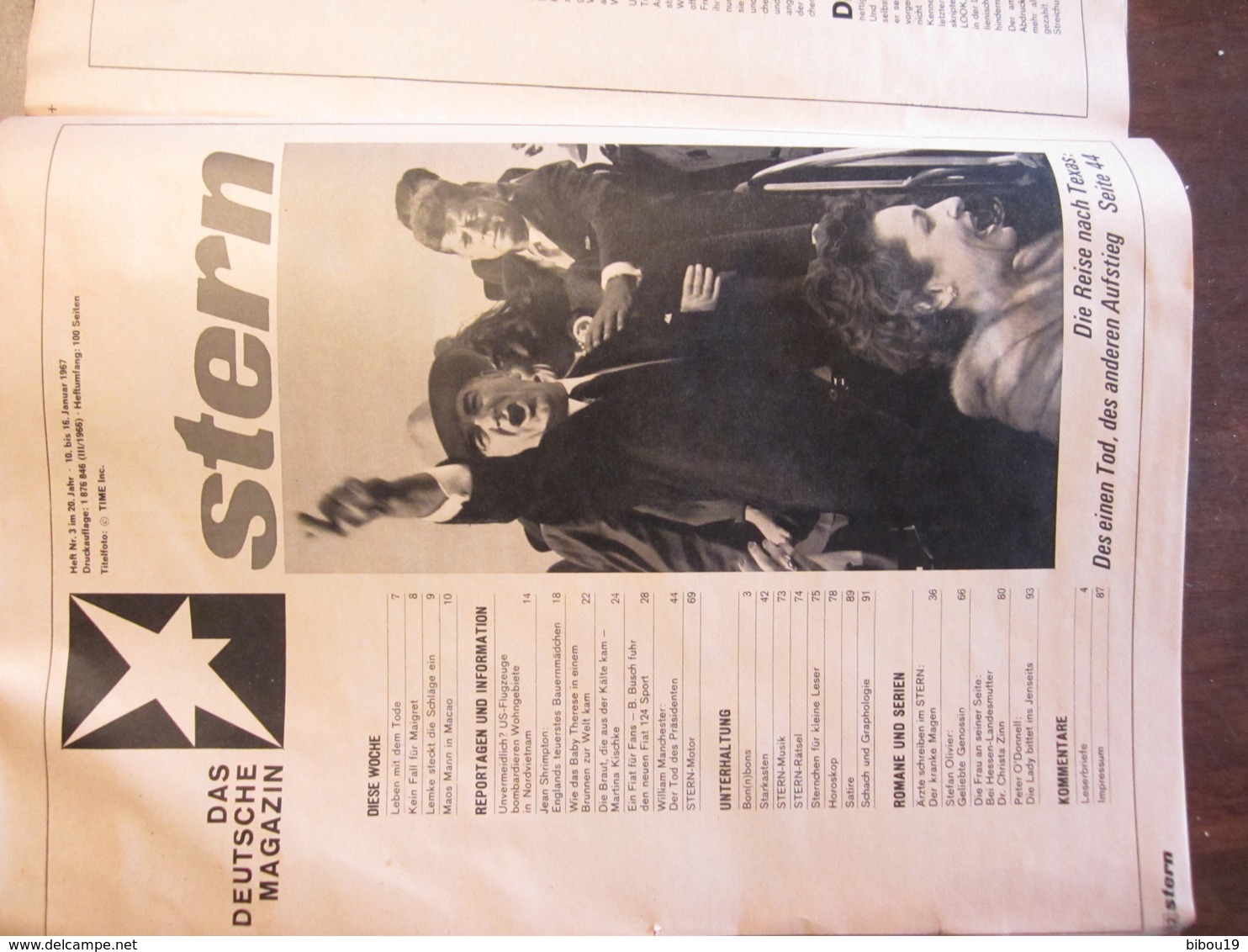 MAGAZINE STERN JANUAR 1967  N 3 DER FARBFILM , DER KENNEDYS ERMORDUNG GENAU ZEIGT DER TOD DES PRAESIDENTEN - Viajes  & Diversiones