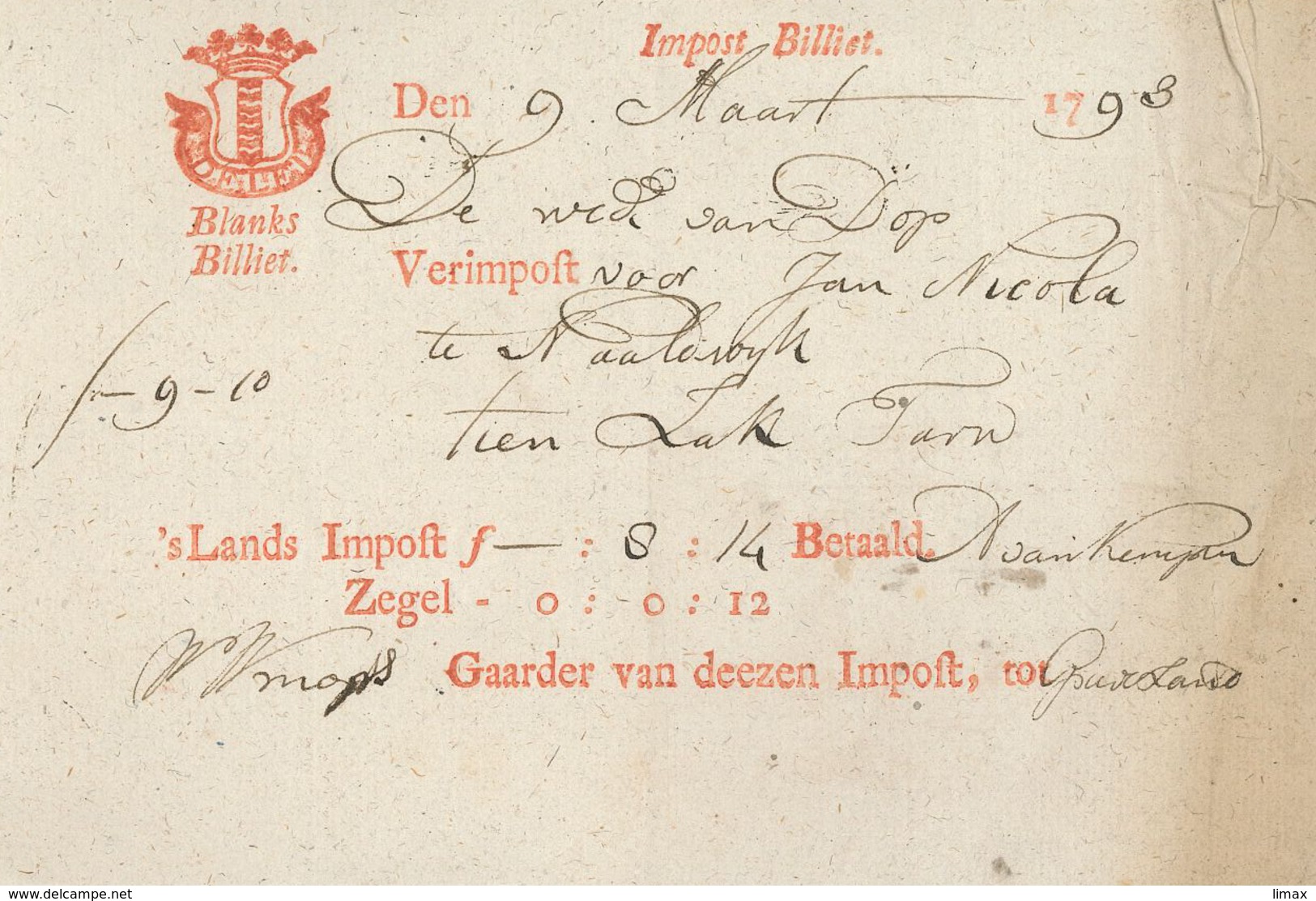 Blanks Billiet Vom 9.3.1793 - ...-1852 Voorlopers